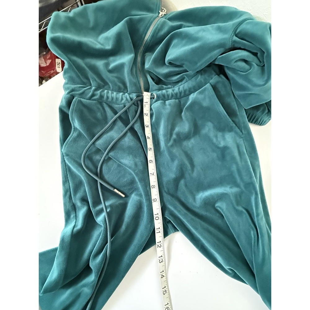 Juicy Couture Y2K Jumpsuit‎ Women's XS Velour Teal Hooded Track Soft Feel - Picture 9 of 12